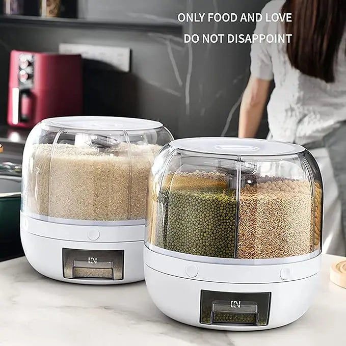 360° Rotating Grain Dispenser - Airtight Kitchen Rice & Cereal Storage Container
