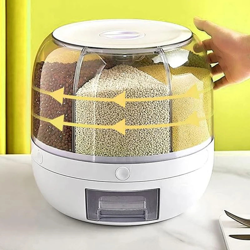360° Rotating Grain Dispenser - Airtight Kitchen Rice & Cereal Storage Container