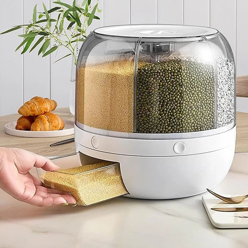 360° Rotating Grain Dispenser - Airtight Kitchen Rice & Cereal Storage Container
