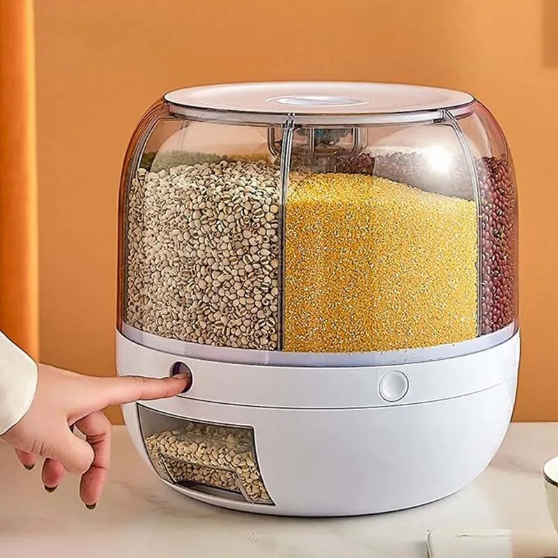 360° Rotating Grain Dispenser - Airtight Kitchen Rice & Cereal Storage Container