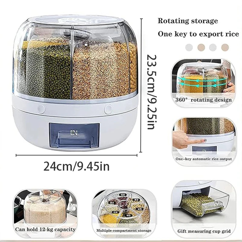 360° Rotating Grain Dispenser - Airtight Kitchen Rice & Cereal Storage Container