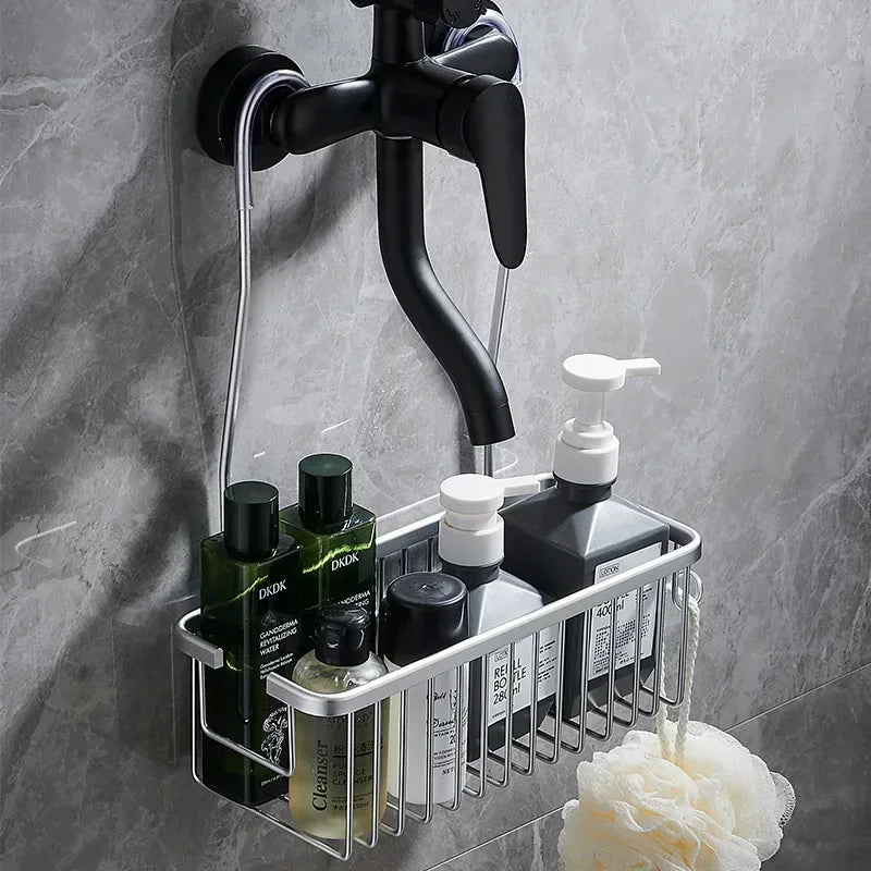 Drill-Free Aluminum Shower Shelf Organizer - Hanging Bathroom Organizer